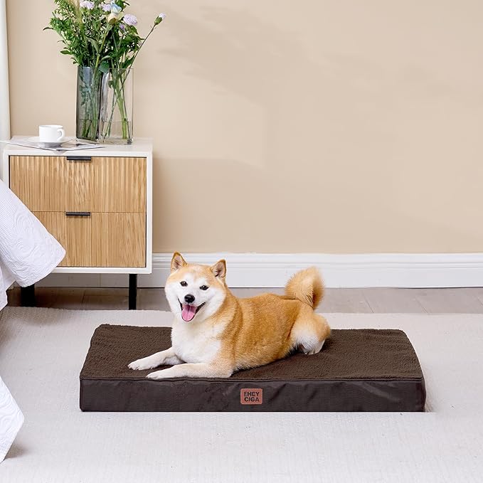 EHEYCIGA Orthopedic XL Dog Beds for Extra Large Dogs with Removable Washable Cover for Crate, Brown, 41x27