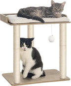 FourFurPets 22in Cat Tree Tower Condo, Cat Scratch Posts for Indoor Cats, Big Plate, Three 23.6in Full Sisal Scratching Posts, Greige
