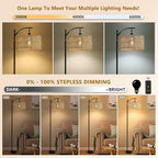 Arc Floor Lamp for Living Room with Remote Control,Farmhouse Boho Floor Lamps with 3 Color Temperature,Rustic Standing Lamp with Rattan Wicker Shades,Adjustable Tall Lamp for Bedroom,Office,Reading