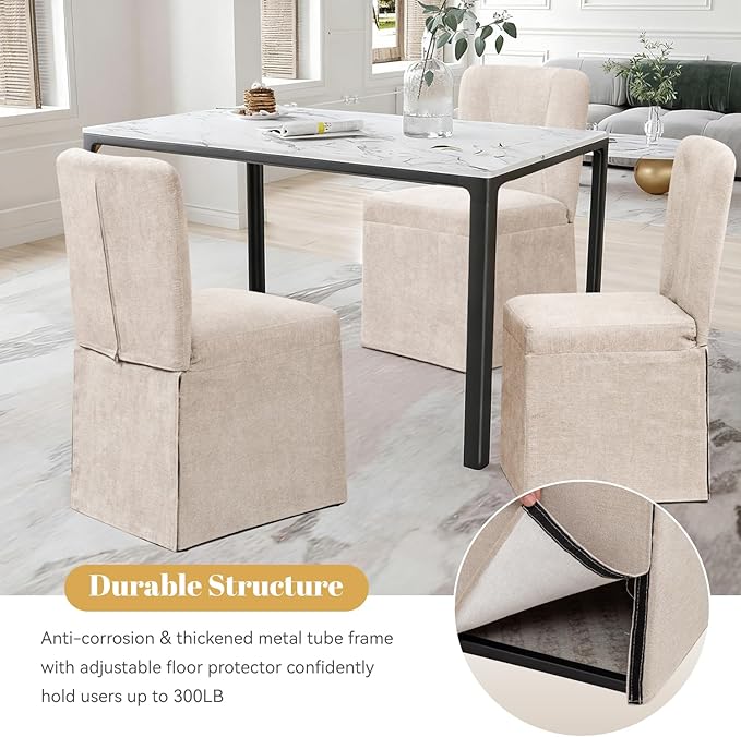 Upholstered Dining Chairs Set of 2, Kitchen Table Chairs, Modern Dining Room Chairs with Metal Frame & Linen Fabric, Beige