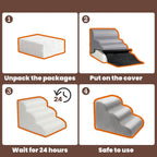 MEWANG Dog Stairs for Small & Medium Dogs and Old Cats –3/4/ 5 Steps High-Density Foam Pet Ramp for Bed & Couch, Non-Slip, Washable Cover, Grey (Round Corner, 5 Steps: 29.92''×22.83''×15.75'', 2)