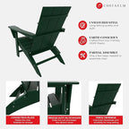 Costaelm Folding Adirondack Chairs, Outdoor Patio Adjustable Lawn Chairs, Weather Resistant Outside Firepit Chairs for Porch, Poolside, Garden, Backyard Deck, Dark Green