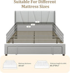 Queen Bed Frame with Storage Drawers, Upholstered Queen Size Platform Bed with 47" Tall Headboard and Wingboard, No Box Spring Needed, Noise Free, Easy Assembly, Wooden Support Slats, Light Grey