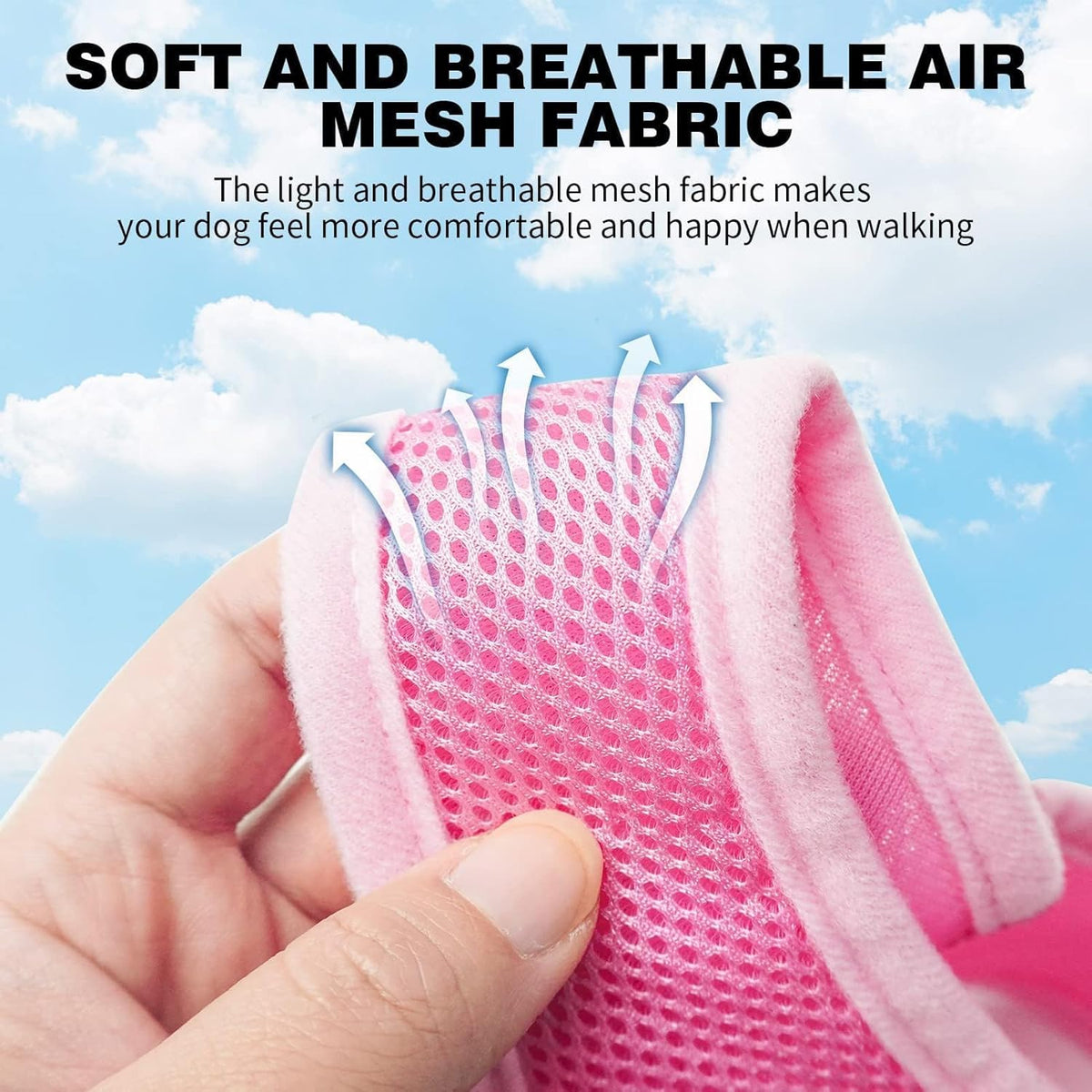 BINGPET No Pull Dog Harness Medium Sized,Breathable Mesh Puppy Cat Harnesses,Pink, M