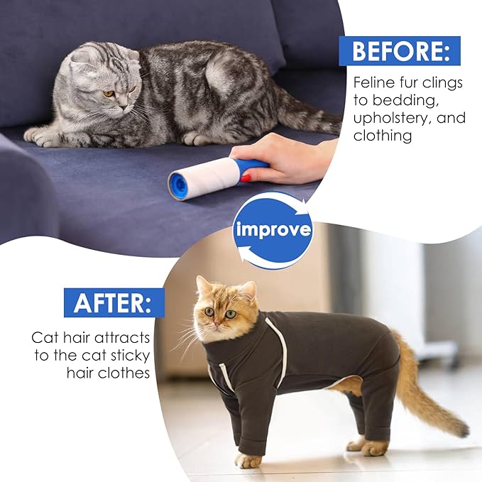 Cat Pajamas - Coffee, L - Prevents Hair Loss, Sticky Hair Clothes, Sphynx Clothes, Anti-Licking or Skin Disease Recovery Suit for Female Cats, Pet Apparel Onesie