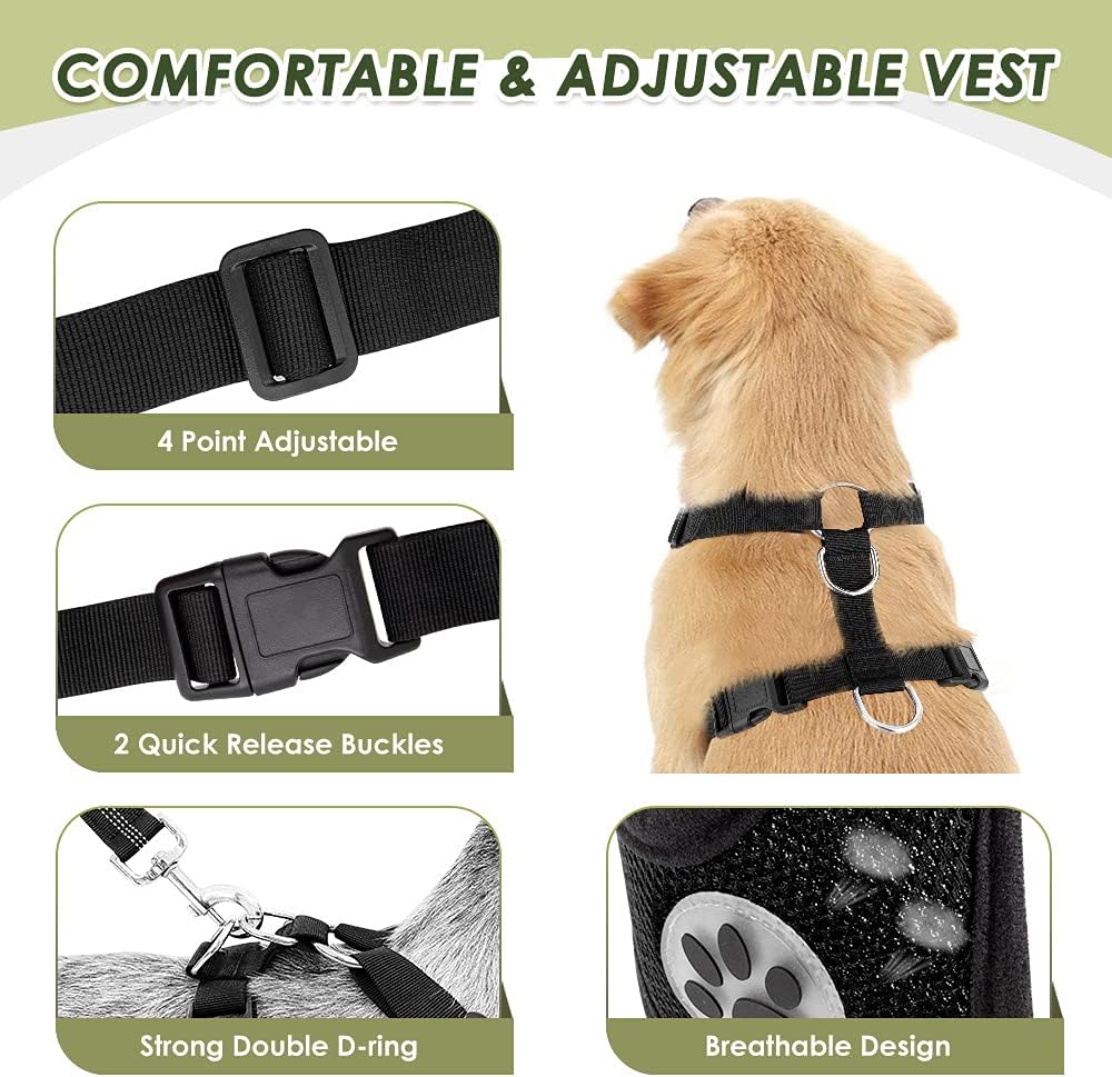 SlowTon Dog Seat Belt Harness for Car, Dog Car Harness Adjustable Mesh Breathable & Dog Seatbelt Safety Tether with Elastic Bungee for Small Medium Large Pets(Red, Double Clip, L)