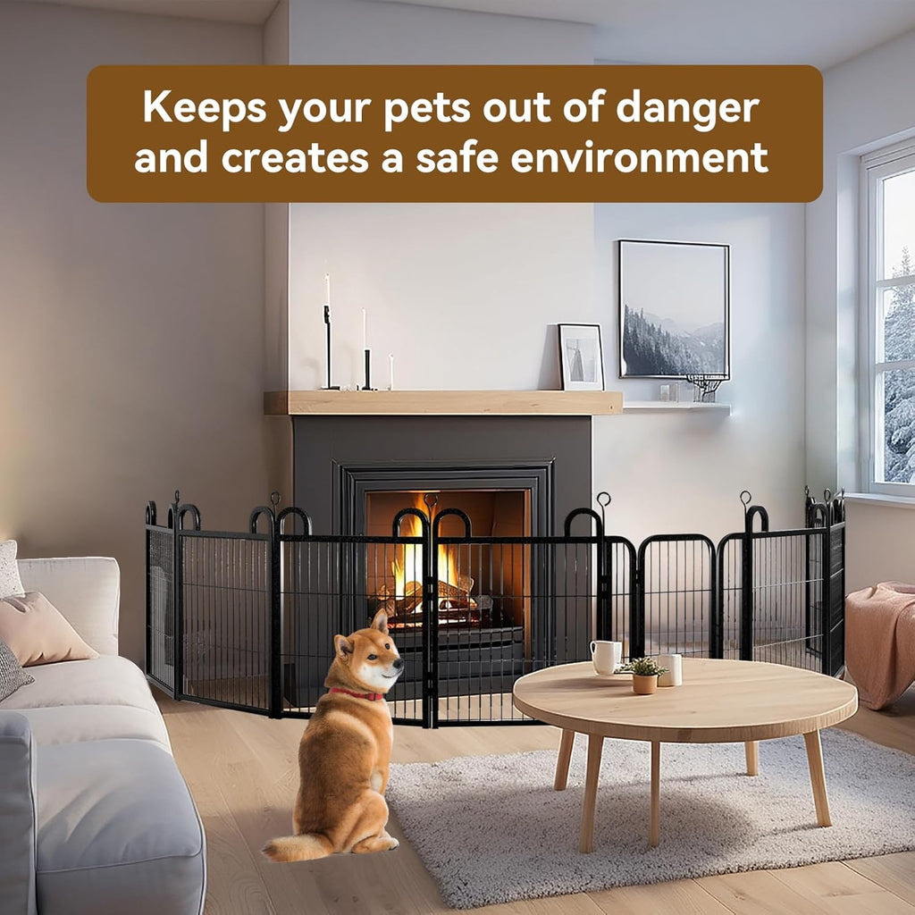 Puppy Playpen 16 Panels Small Dog Fence Outdoor Indoor Use 24" Height Anti-Rust with Doors Portable Dog Play Pen for RV Camping Yard, Total 29FT, 68 Sq.ft, Snowy Black