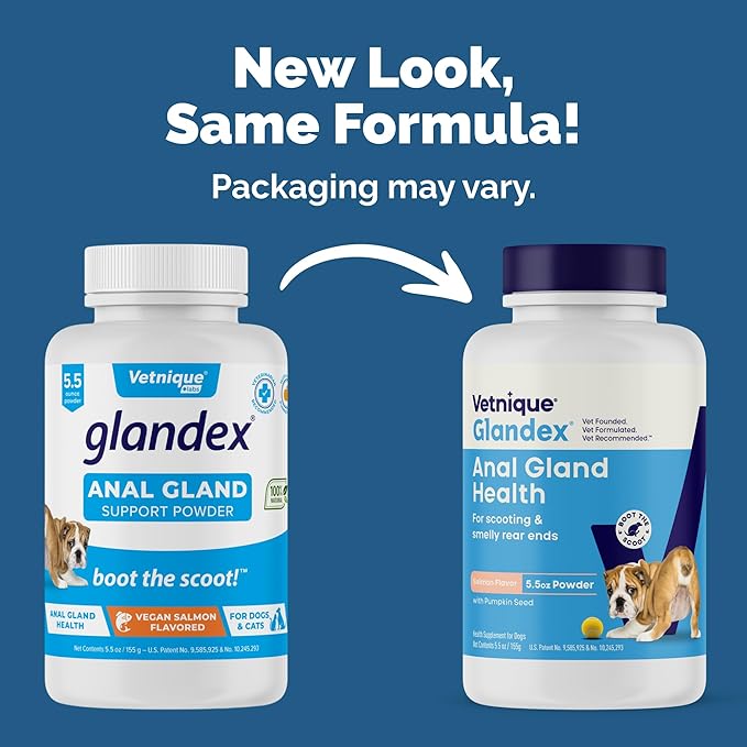 Vetnique Glandex Dog Fiber Supplement Powder for Anal Gland Health with Pumpkin, Digestive Enzymes & Probiotics - Vet Recommended (Regular or Advanced Strength) - Boot The Scoot (5.5 oz, Salmon)