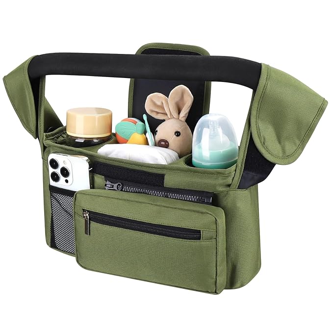 Accmor Universal Stroller Organizer with Insulated Cup Holder Detachable Phone Bag and Shoulder Strap,Stroller Bag Caddy Organizer Fits for Uppababy, Baby Jogger, Britax Strollers