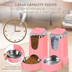Automatic Cat Feeder and Water Dispenser with Stainless Steel Bowl Dog Gravity Food Feeder and Waterer for Small Medium Pets Puppy Kitten 1 Gallon x 2