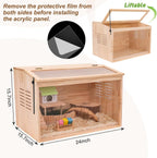 Wooden Hamster Cage,24" Lx16 Wx16 H,Animal Cabinet for Dwarf Syrian Hamsters Degus, Hamster Habitat with Openable Top and Large Acrylic Sheets.