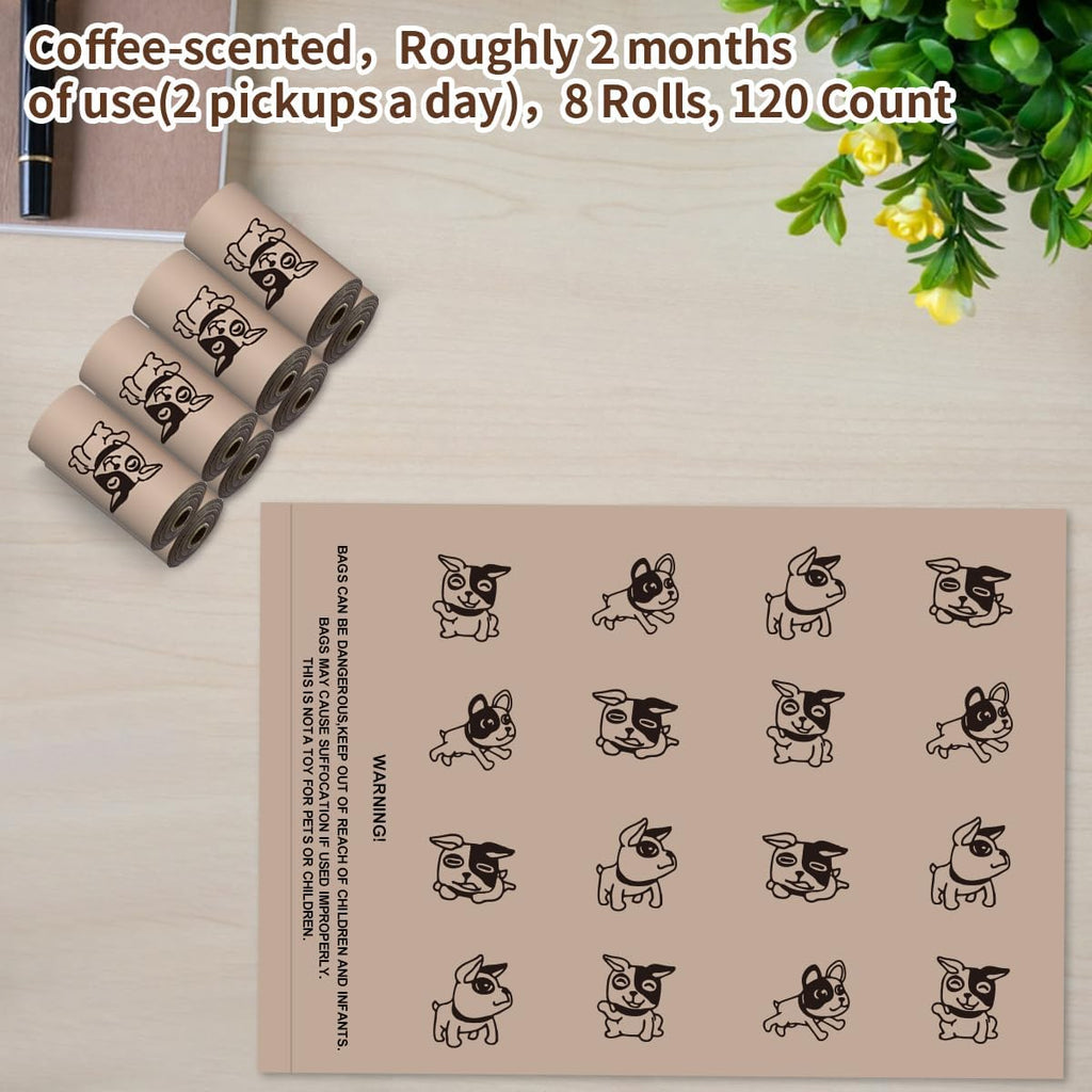 Coffee Dog Poo Bags Coffee scent - 120 Large Biodegradable Poop Bags, Extra Thicken Strong Corn Starch Blended Compostable Leak Proof Poop Waste Bag for Dogs
