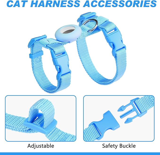 Cat Harness and Leash Set with Airtag Holder for Walking & Travelling, Escape Proof Cat Harness for Small Medium Large Kitten, Adjustable Lightweight Soft Cat Vests (Blue)