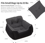 Dog Car Seat for Small Dogs,Washable Pet Booster Seats for Car with Clip-On Safty Leash, Reversible Puppy Carseat with Storage Pockets, Travel Carrier Bed for Dogs Under 25 lbs, Dark Grey
