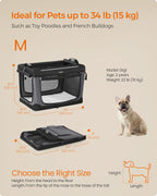 Feandrea Collapsible Dog Crate, 24-Inch Portable Dog Travel Crate for Small Dogs, Oxford Fabric Pet Carrier with 4 Mesh Doors, Handles, Storage Pocket, Water Bottle Holder, Ink Black UPDC016B01