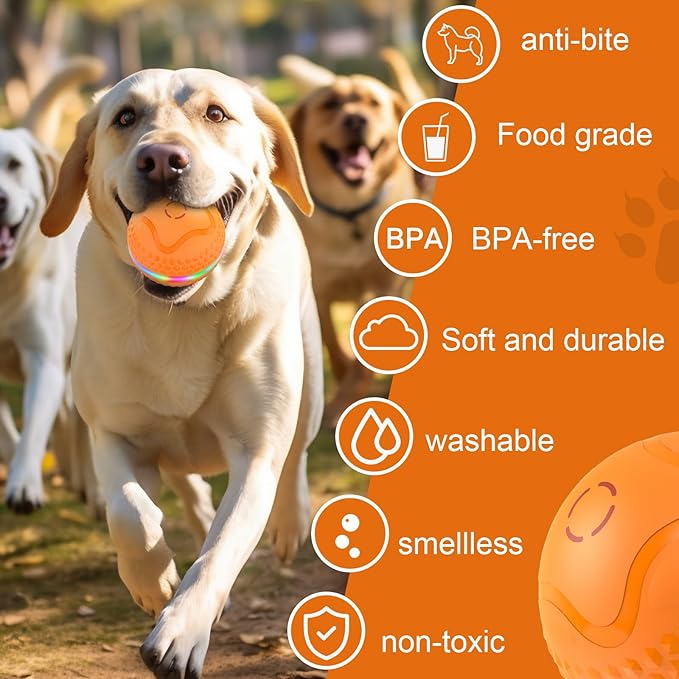 Interactive Dog Toys Ball, Automatic Rolling Balls Toy, Lively pet Ball for Medium/Large Dogs to Relieve Boredom, Activated Automatic Motion Dog Balls Toy with LED Flash, USB Rechargeable