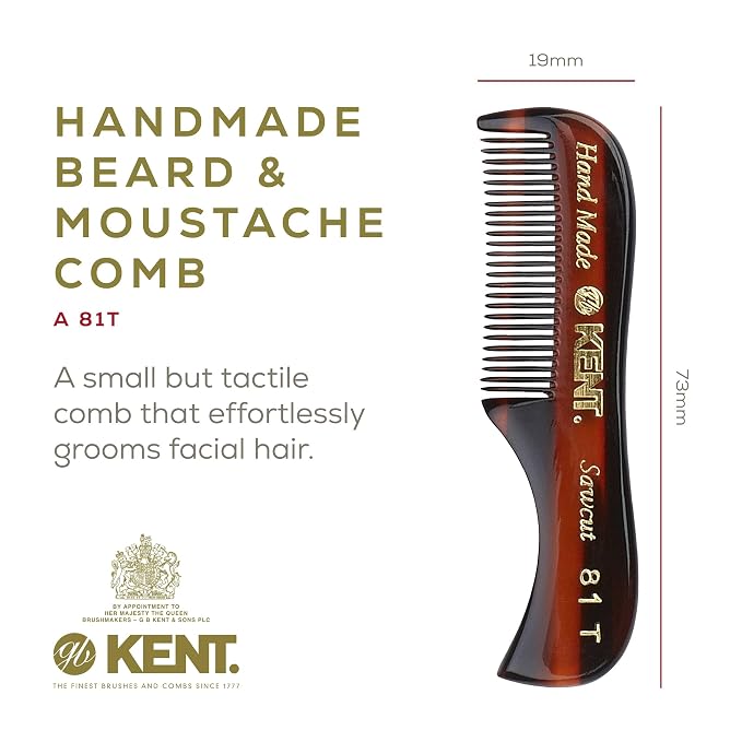 Kent Beard & Mustache Grooming Kit Includes BRD2 White Boar Bristle Beard Brush, 81T Handmade Sawcut Comb, and FOT Fine Tooth Beard Comb for Men’s Care