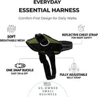 ShawnCo Essential Dog Harness, No-Pull Pet Vest (Olive Green,XL) | 3 Leash Clips, Easy On, No-Choke, Reflective, Adjustable Fit, Padded Comfort, Control Handle, For Small, Medium & Large Dogs
