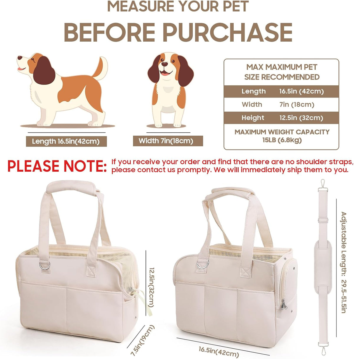 Dog Purse Carrier for Small Dogs, Soft Soft Sided Folding Dog Carriers for Small Dogs Medium Cats Puppies up to 15 Lbs, Washable Breathable Puppy Carrier for Outdoor Travel (Large Beige)