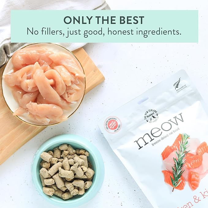 The New Zealand Natural Pet Food Co Meow Freeze Dried Cat Food - Chicken & King Salmon Recipe, High Protein Treats & Toppers, Dry Cat Food,9.9oz