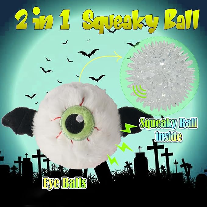 DKING 3Pack Squeaky Dog Balls,2 in1 Funny Puppy Ball Toys,Birthday Dog Toy for Small Medium Dogs (Halloween Ball)
