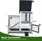 Bunny Hutch Indoor Rabbit Cage Outdoor 2-Story Rabbit House with Urine Guards and 2 Removable Tray for Small Animals