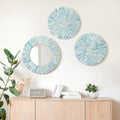 Beach Mirror Wall Decor for Living Room, 3PCS Natural Mother of Pearl Coastal Wall Art Bedroom Bathroom Decoration, Handmade Ocean Round Wall Hanging Sculptures for Home Office Holiday Hotel