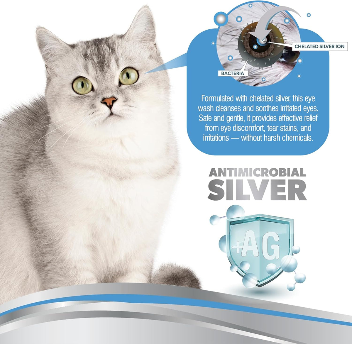 PetSilver Eye Drops for Dogs and Cats - Natural Dog Eye Wash - Relief for Inflammation & Irritation - Pet Eye Cleaner and Tear Stain Remover - Patented Silver Formula - Made in The USA - 4 fl oz