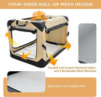 Pettycare 42 Inch Collapsible Dog Crate for Large Dogs, 4-Door Foldable Soft Kennel With Chew Proof Mesh Windows, Indoor & Outdoor Travel, Beige