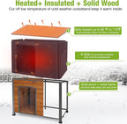 GUTINNEEN Heated Dog House Outdoor 35.5" Large Dog Kennel with Metal Frame Insulated Dog Crate Cage for Large Dogs Outside with Heater and Insulated Liner, Brown