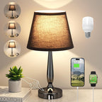 Kakanuo Touch Bedside Lamp for Bedroom with USB C Port, Small Touch Table Lamp with 2 USB Charging Ports, 3 Way Dimmable Nightstand Lamp for Living Room and Office - Black (LED Bulb Included)