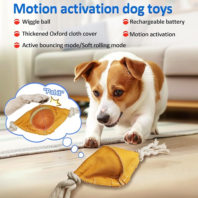 Interactive Dog Balls with Motion Activated, Wicked Ball Squeaky Dog Toy Oxford Bag Keep Dogs Busy (Red Ball)
