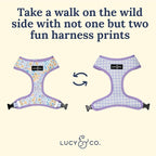 Lucy & Co. Reversible Dog Harness - Water-Repellent Neoprene, Dual-Print Design, Easy Swap Style, Adjustable Comfort Fit - Among Wildflowers Reversible Harness - X-Small