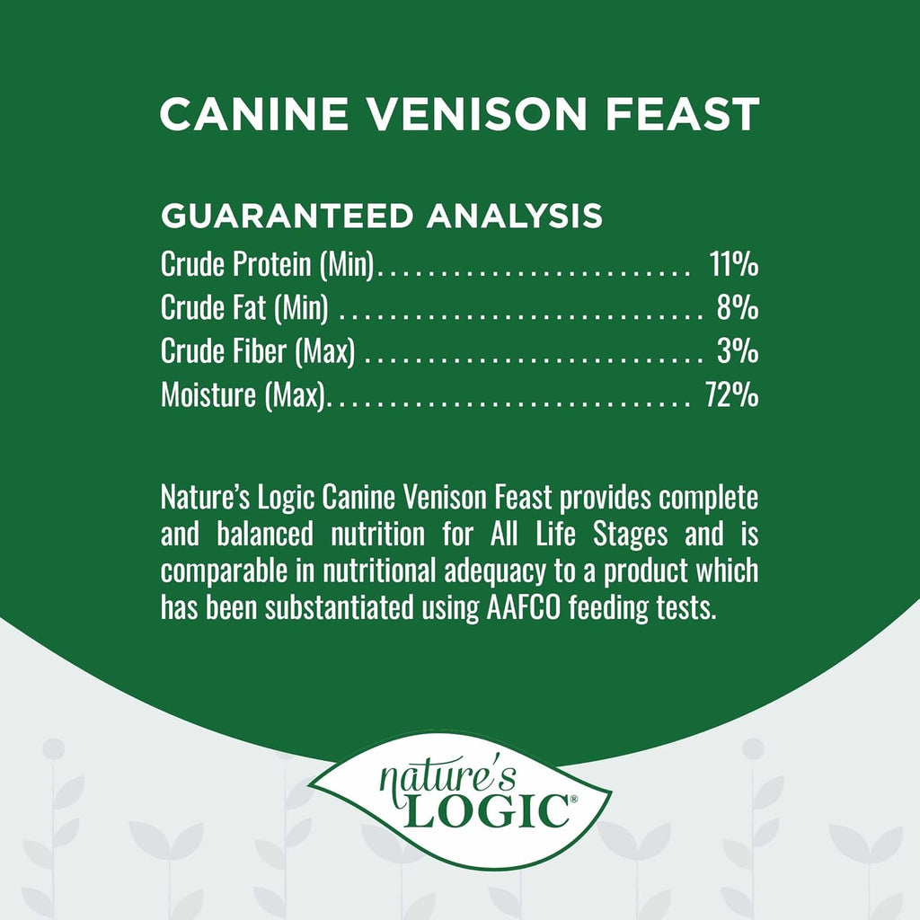 Nature's Logic Grain-Free Canned Dog Food - 95% Animal Proteins - 100% Natural Wet Dog Food Cans - No Common Allergens - All Life Stages - Ideal for Sensitive Dogs - Venison (13.2 oz, 12 pack)