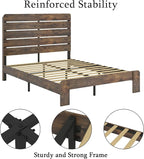 King Size Bed Frame with Wooden Headboard and Footboard, Rustic Platform Bedframe, Wood Slats Support, No Box Spring Needed, Under Bed Storage, Easy Assembly, Brown