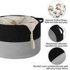 65L Large Blanket Basket,19.7"L x 19.7"W x 13"H Rope Woven Baskets with Handles, Toys Storage Bins,Laundry Basket Perfect for Living Room, Nursery,Bedroom,Home Organization,Black&Light Grey