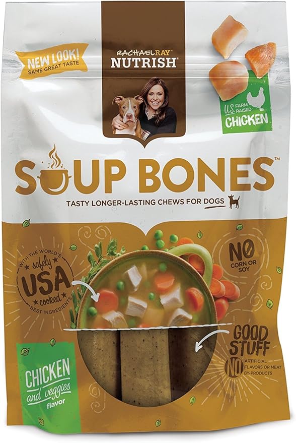 Nutrish Rachael Ray Soup Bones Dog Treats, Chicken & Veggies Flavor, 3 Bones (Pack of 8)