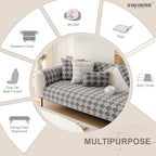 HANDONTIME Non-Slip Pet Couch Cover Washable, Plush Faux Fur Couch Protector for Cushion Pet-Friendly Sofa Covers for Dogs, Checkered Diamond Sectional Covers Dog Mat for Sofa (Grey, 35.6" x 82.7")