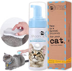 Mooncat Waterless Cat Shampoo + 2-in-1 Cat Bath Brush Set, No Rinse Dry Foam Bath for Short Hair Cats & Kittens, SGS-Tested Lick-Safe, Veterinarian Approved & pH-Balanced, Brush, 5 oz