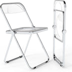 Real Relax Acrylic Folding Chairs,Foldable & Stackable Clear Chairs with Metal Chrome Frame, Indoor and Outdoor, for Home, Office, Party & Events,Set of 2,350LB,Transparent