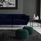 SIMPLIHOME Grafton Transitional Round Pouf in Teal Velvet Fabric for the Living Room, Bedroom and Kids Room