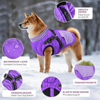 Mosucoirl Warm Dog Coats Pet Clothes, Waterproof Dogs Jacket Reflective Pet Outfits Winter Dog Cold Weather Coat Cozy Snow Jackets Vest for Small Medium Large Dogs Puppy Doggie (Purple, XL)