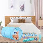 24 Pcs Cat Toys Set Interactive Kitten Toys Pack Including Collapsible Play Tunnel Feather Teaser Wand Fuzzy Ball Springs Pillow Mouse Bells for Indoor Cats Puppy (Blue)