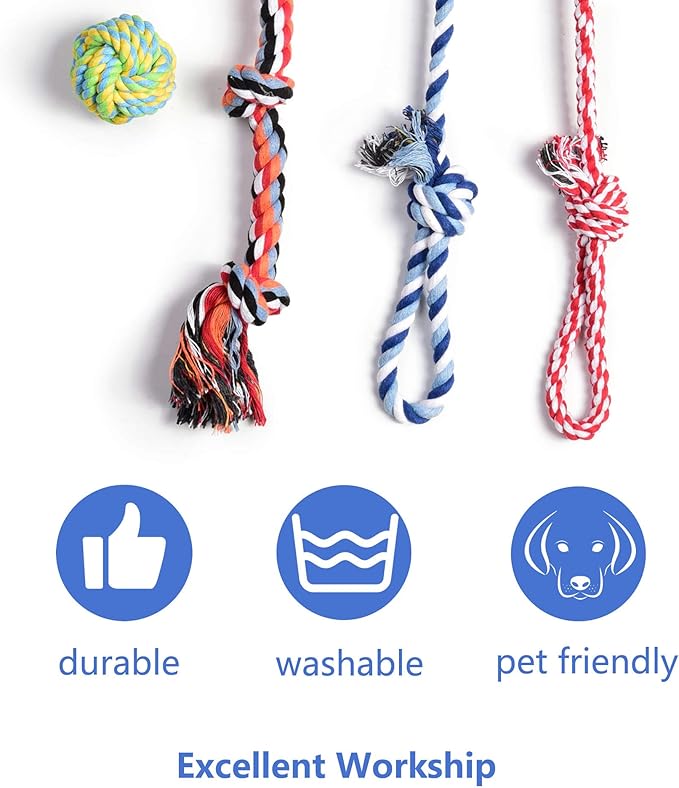 Fida Dog Rope Toys 4 Pack, Puppy Teething Sturdy Cotton Chew Tug Ropes Indoor/Outdoor, Exercise Interactive Tug O'War Toys Set for Boredom Small-Meidum Dogs