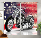 Motorcycle Blackout Curtains for Home Decor,custom black motorcycle american flag background Rod Pocket Thermal Insulated Drapes Darkening Window Curtain for Girls Boy Bedroom Living Room 55 x 63 Inch