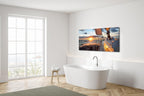 Yacht Sailing in Sea at Sunset Scenery Canvas Wall Art for Living Room Bathroom,Close-up View of Deck Mast Sails Picture Print Artwork Painting Decor,Epic Seascape Scenic Landscape,Inner Frame 24x48