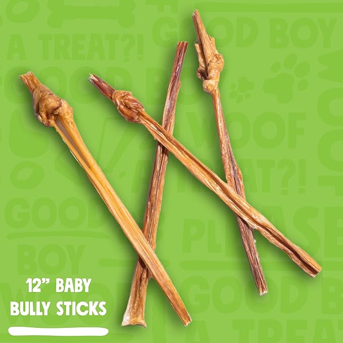 Junior Bully Sticks for Small Dogs | All Natural, Single Ingredient Bully Sticks for Puppies to Medium Dogs (12 Inch - 15pk)