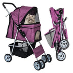 Dog Stroller for Small Dogs,Pet Stroller Strolling Cart 4 Wheels Folding Pet Gear Lightweight Waterproof with Storage Basket for Puppy Small Medium Dogs Cats for Travel,Purple