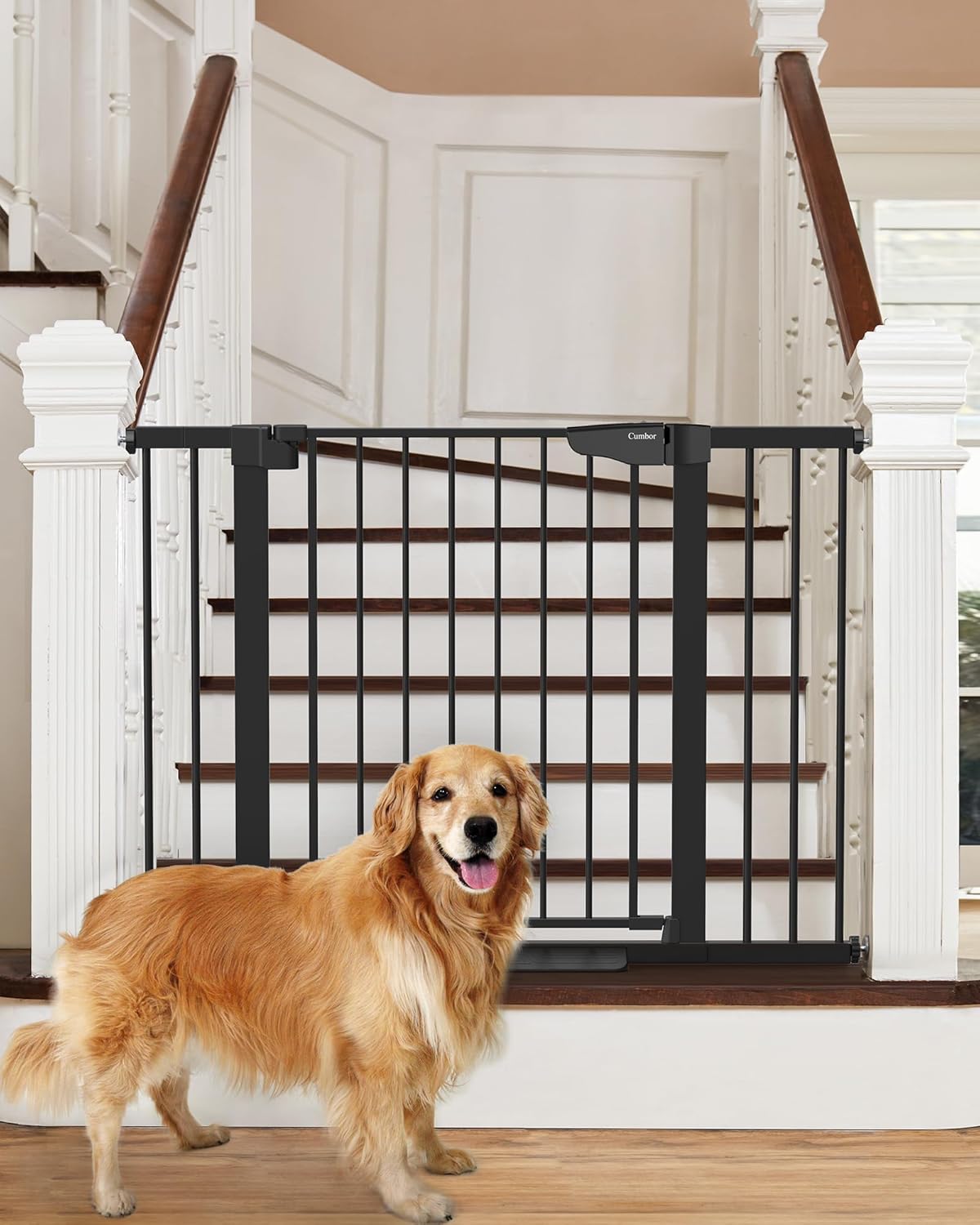 Cumbor 29.7-46" Baby Gate for Stairs, Mom's Choice Awards Winner-Auto Close Dog Gate for The House, Gifts for Mom, Easy Install Pressure Mounted Pet Gates for Doorways, Black
