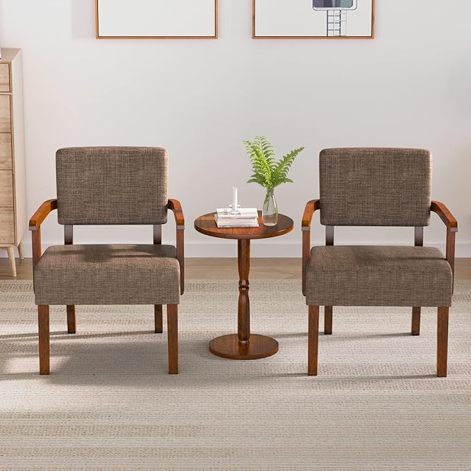 Accent Chair Set of 2 with Table, Living Room Chairs with Soft Seat & Armrests for Living Room Bedroom Reading Room Waiting Room (Brown), (AC01)